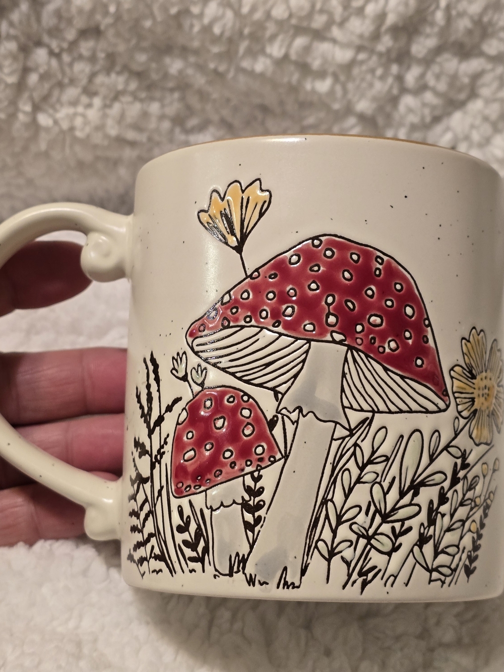 Spectrum Designz Mushroom Mug Cream Speckled Ceramic Red/White Toadstool